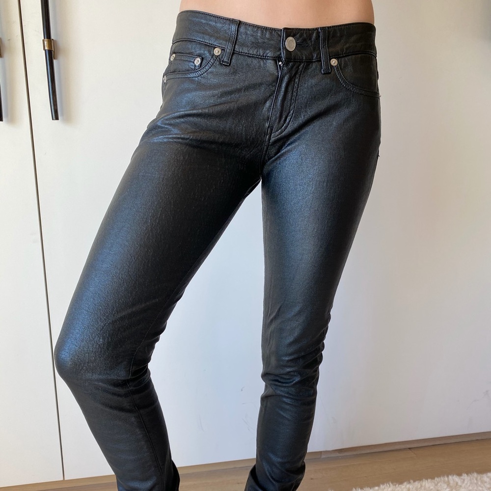 St Laurent leather skinny jeans